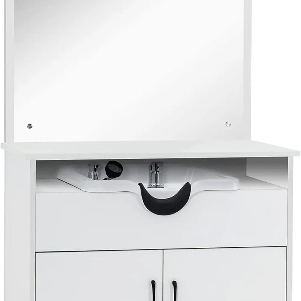 

White Salon Styling Chair with Backwash Shampoo Bowl, Sink, and Mirror for Spa Equipment 3130