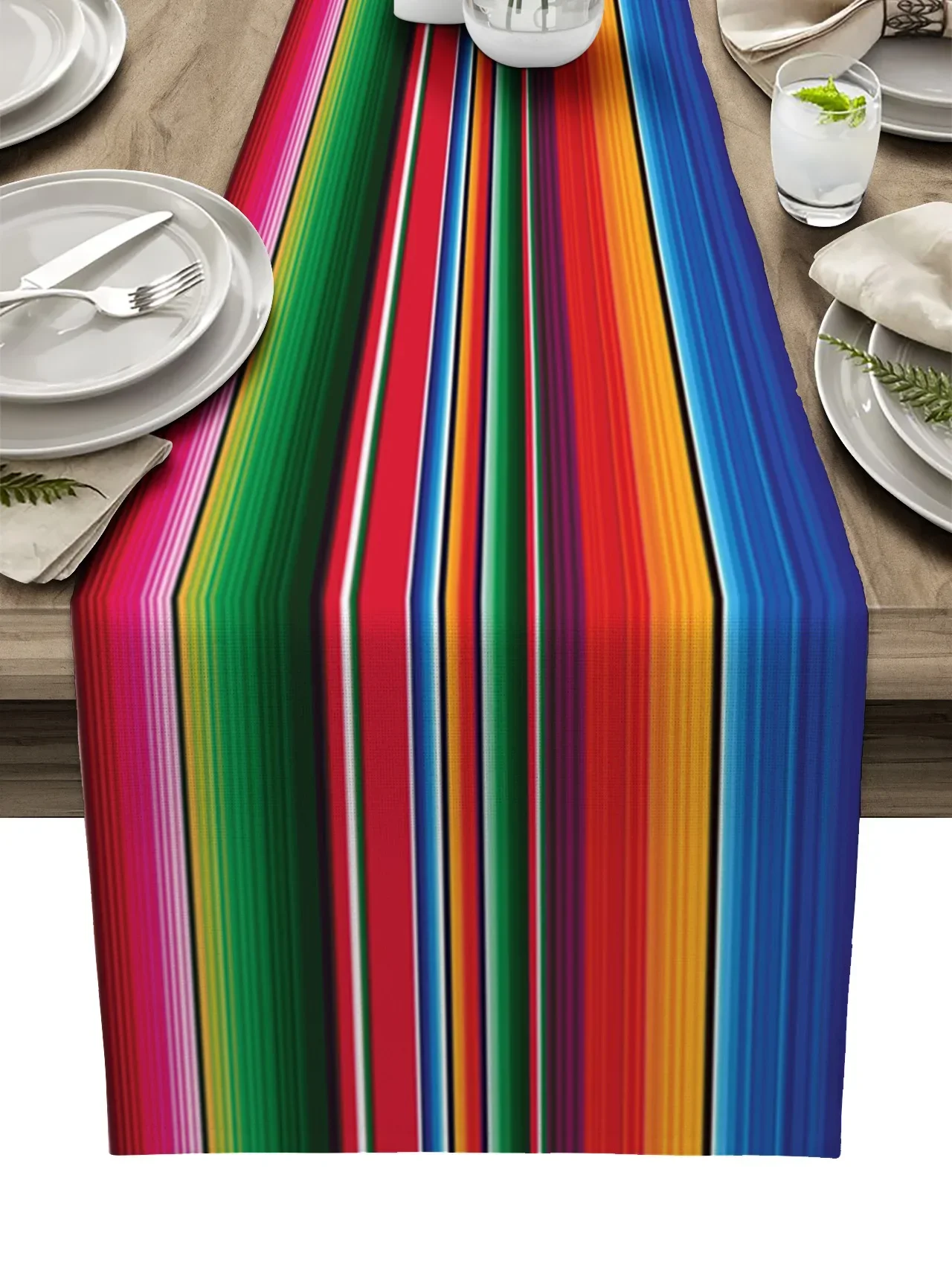 Mexican Serape Linen Table Runner Dresser Scarf Decor Colorful Striped Mexican Fiesta Day of The Dead Table Runner Party Decor