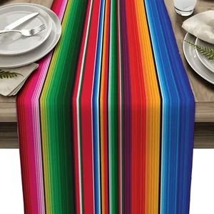 Serape Mexikanische Leinentisch -Korridor, Kommode, Schalel, farbenfrohe Streifdekoration, mexikanische Party, Tag der Toten, Tischkorridor, Partydekoration 12 Hauptverkauf Mexikanischer Druck - №9