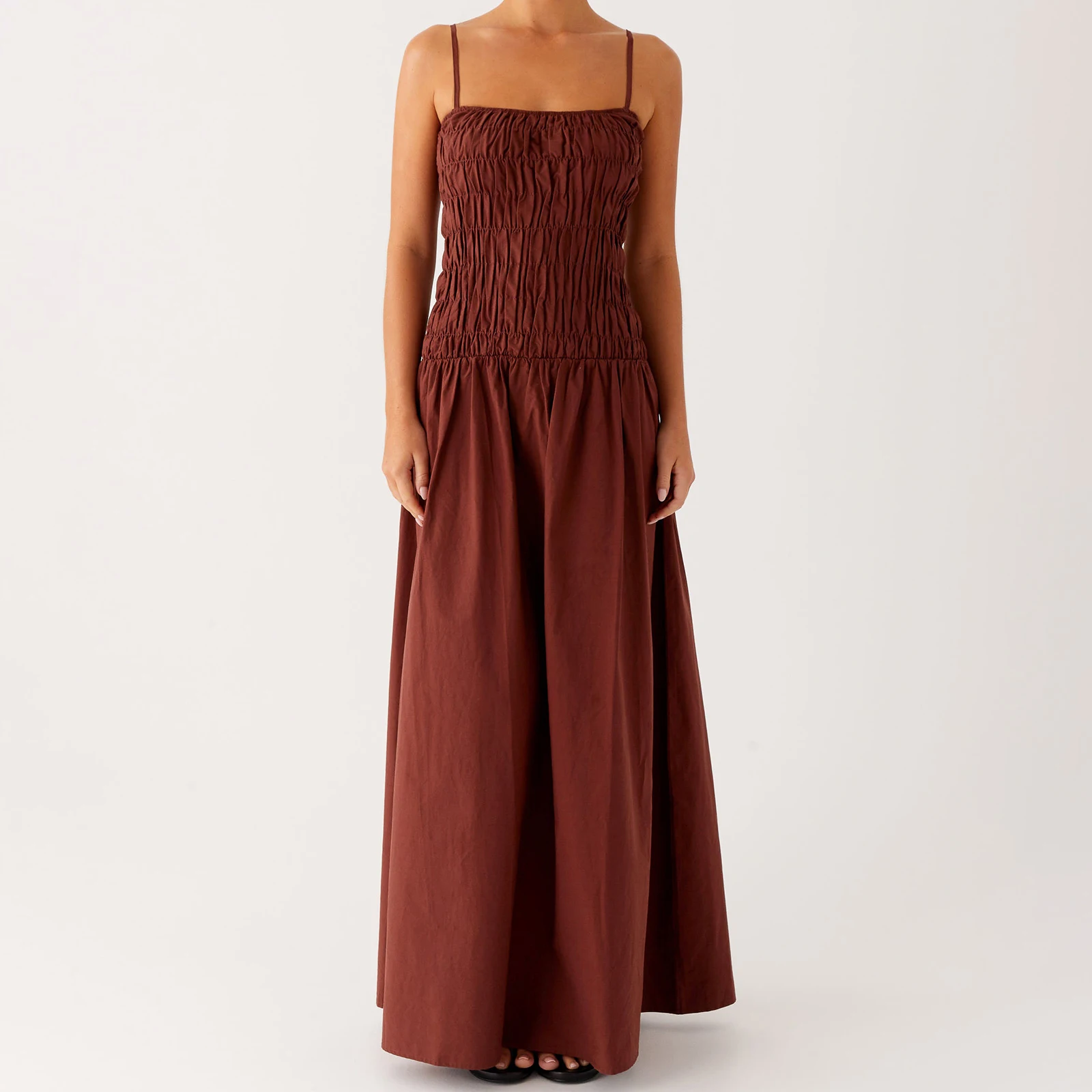 Abito lungo estivo da donna di nuova moda senza maniche con cinturino per spaghetti abito smock abito da festa estivo vendita calda SML