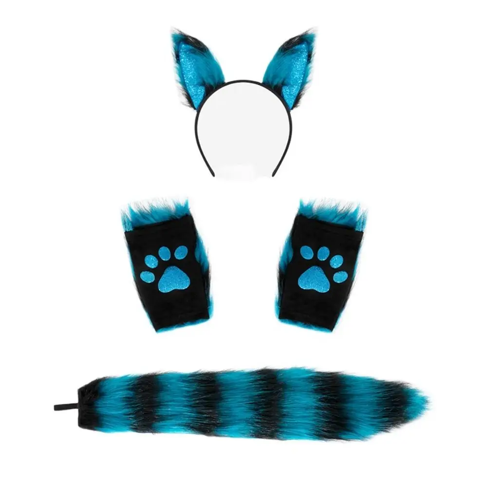 Sweet Cat Woman Cat Ears Headband Set Plush Lolita Cosplay Headwear Tail Costume Halloween Dress Up Party