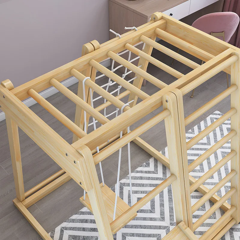 Kids Montessori Wooden Climbing Triangle Teepee Playhouse Jungle Gym Play Set for Kids Wooden Indoor Playground
