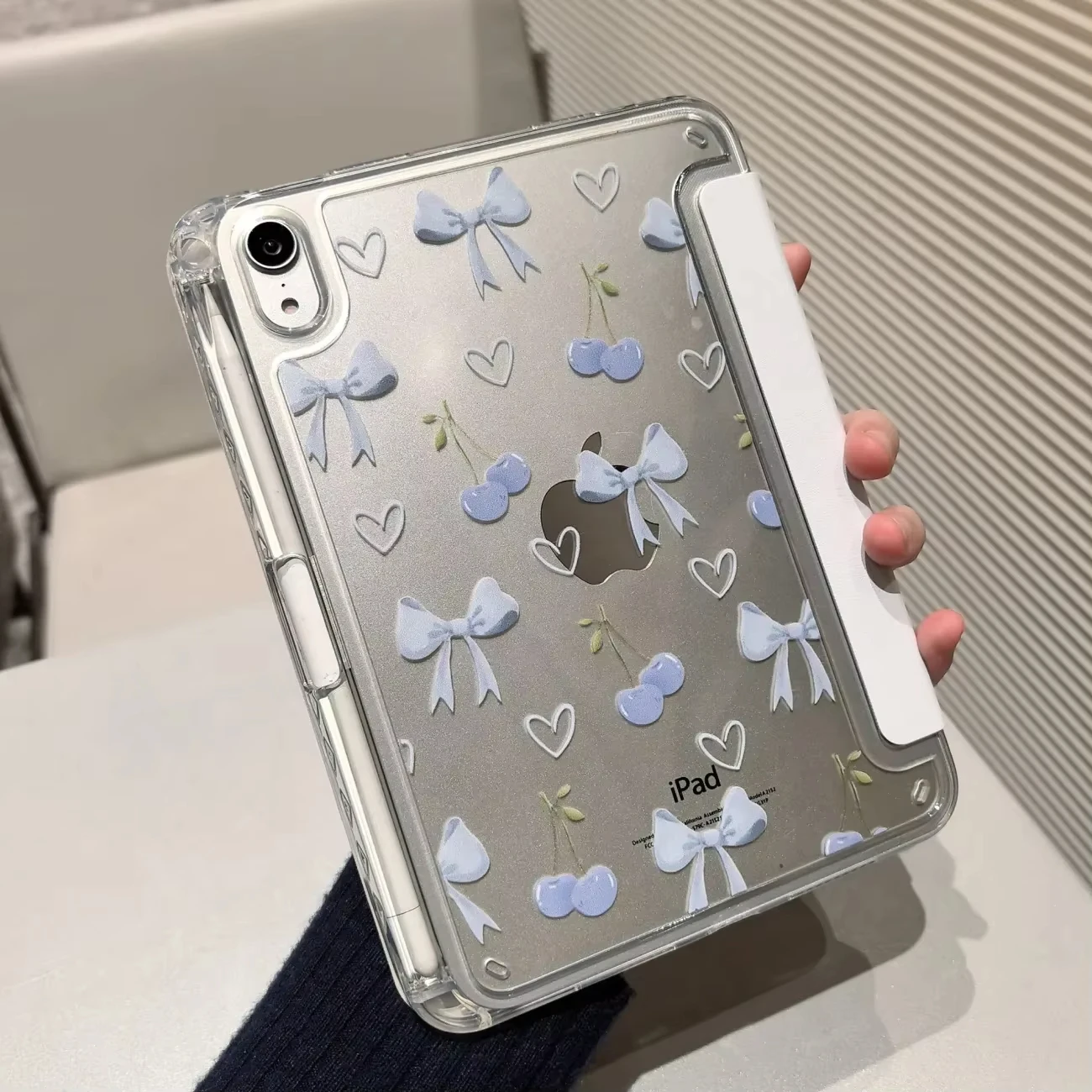 New Blue Love Heart Bow Line Tablet Case For iPad Pro 11 13 M2 M4 M3 10.2 5/6th 7/8/9/10/11th Mini 6 7 Air 3 4 5 6 Stand Cover