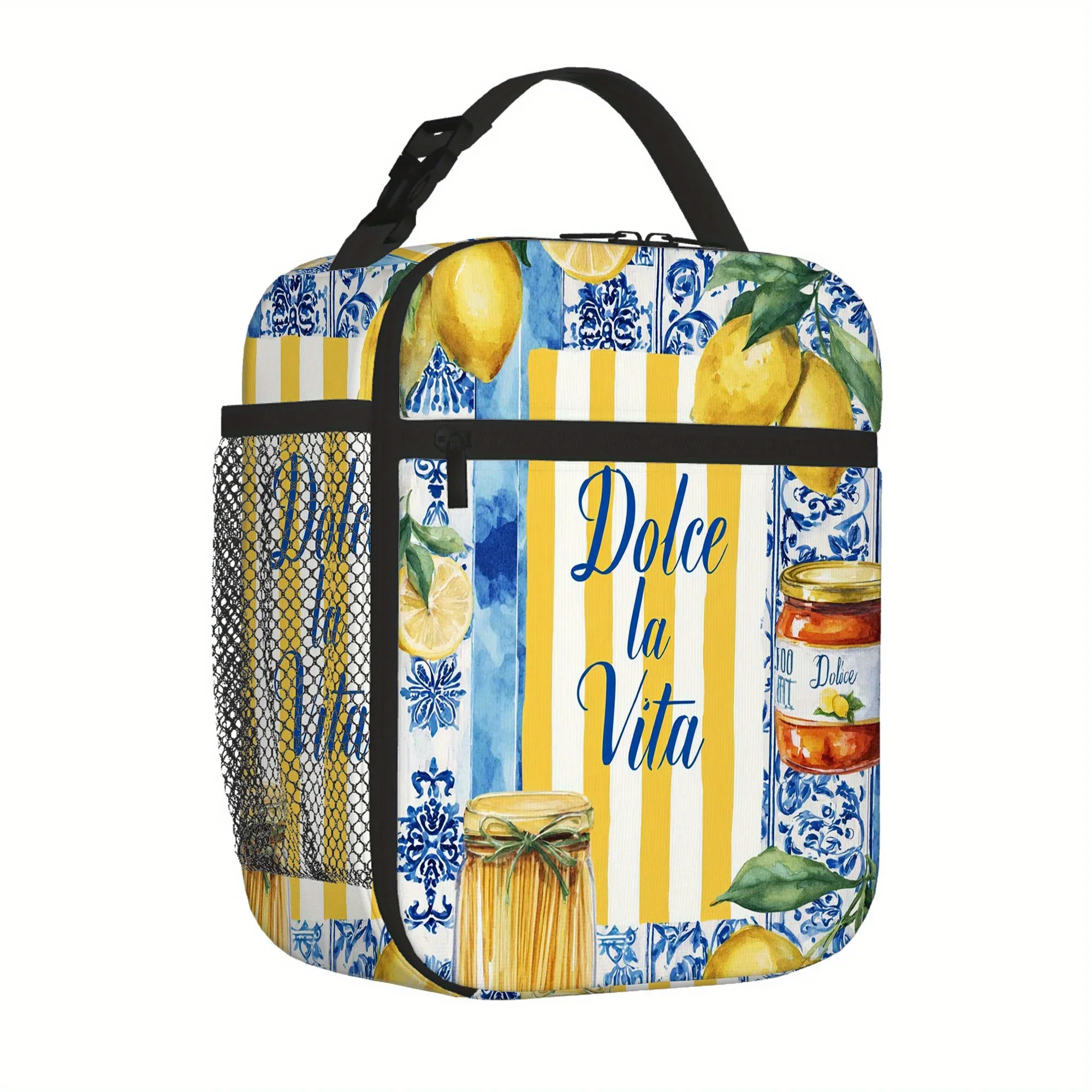 Lemon-themed Jar Art Printed Thermal Bag, Insulation Bag, Insulated Bag. Not for Food Contact. Suitable for Home Restaurant