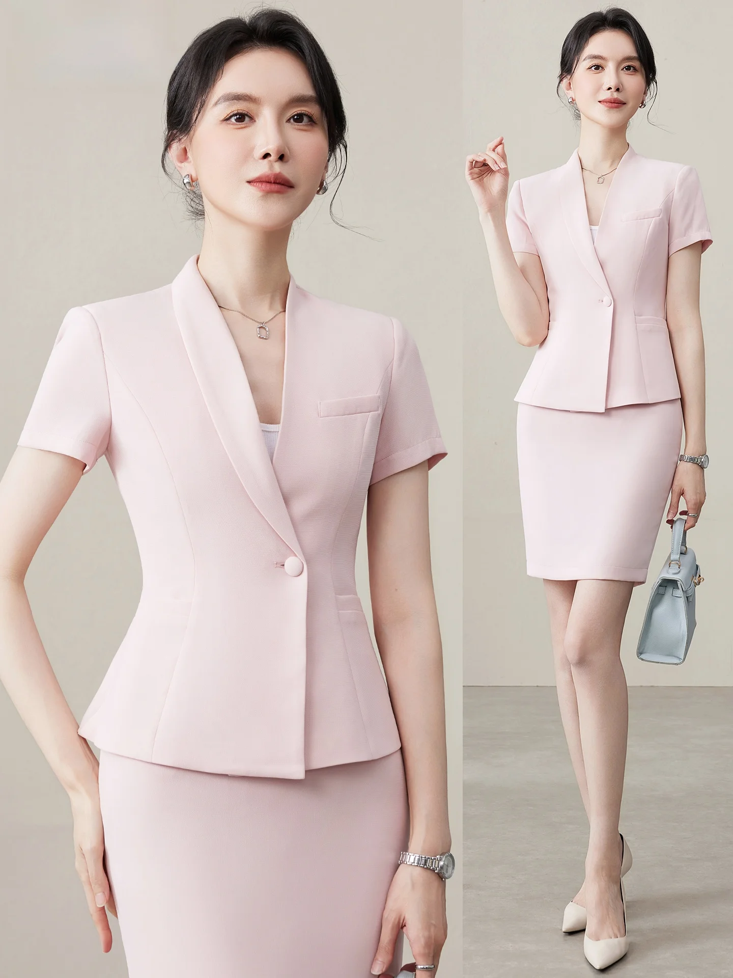 

Розовый тонкий костюм с коротким рукавом для женщин: летняя профессиональная униформа для персонала отелей, салонов красоты, для работы и повседневной носки