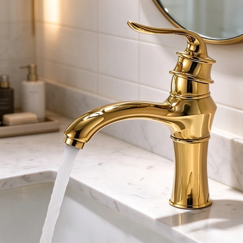 Vintage French light luxury single hole basin faucet bathroom bathroom cabinet wash basin hot and cold water faucet gold color