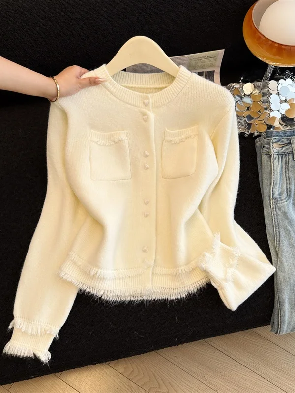 

Knitted ort Cardigan Women's Faion Sweater Coat Petite ort Top Warm Thiened Long Sve round Ne Button