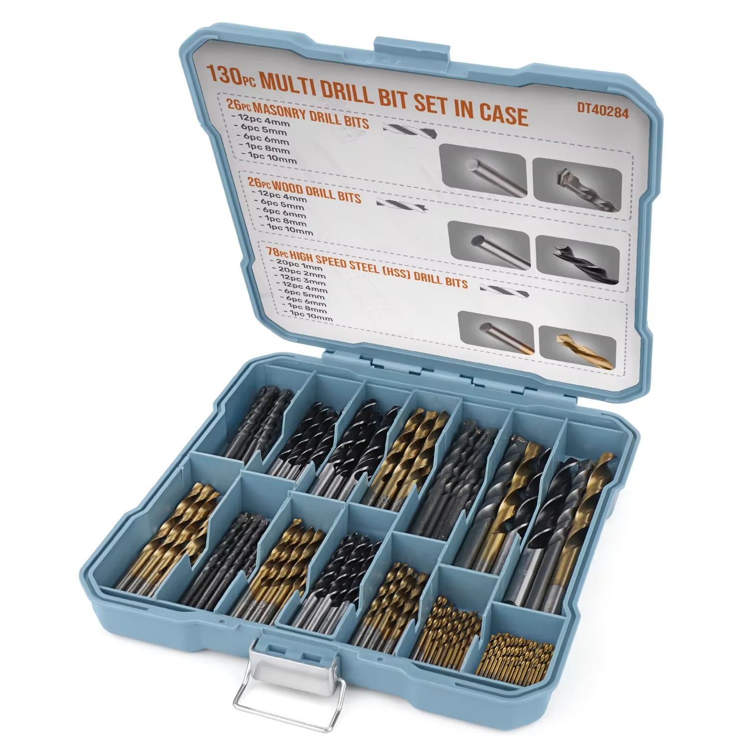 99pcs-130pcs Metal Drill Bit Set 1-10mm Titanium HSS Steel Drill Bit Masonry Drill Woodworking Hydrocement Drill Set Hand Tool