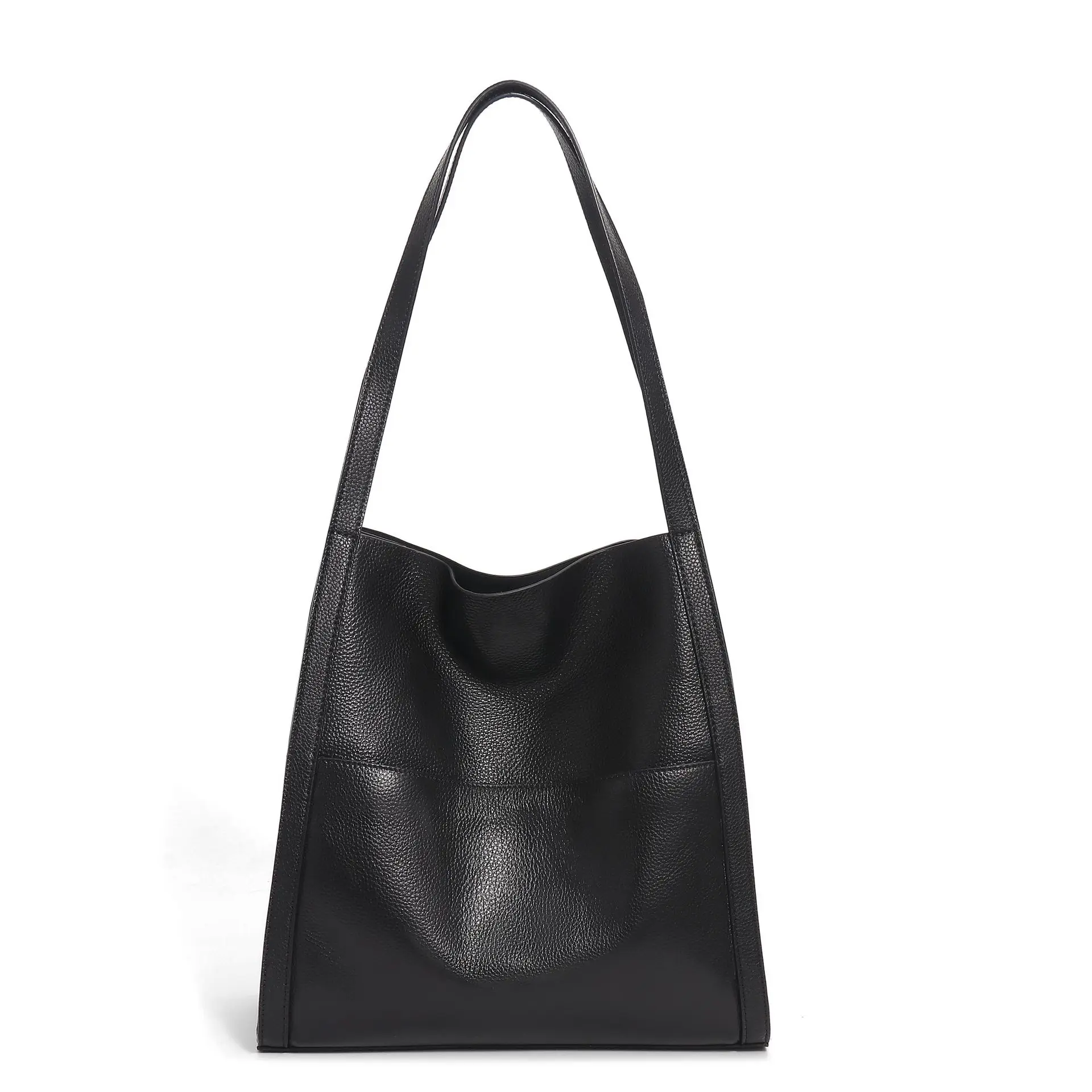 Commuter Tote Bag Women's Soft Cowhide Leather Large-capacity Bucket Bag Female Solid Color Premium Casual Shoulder Handbag image 5