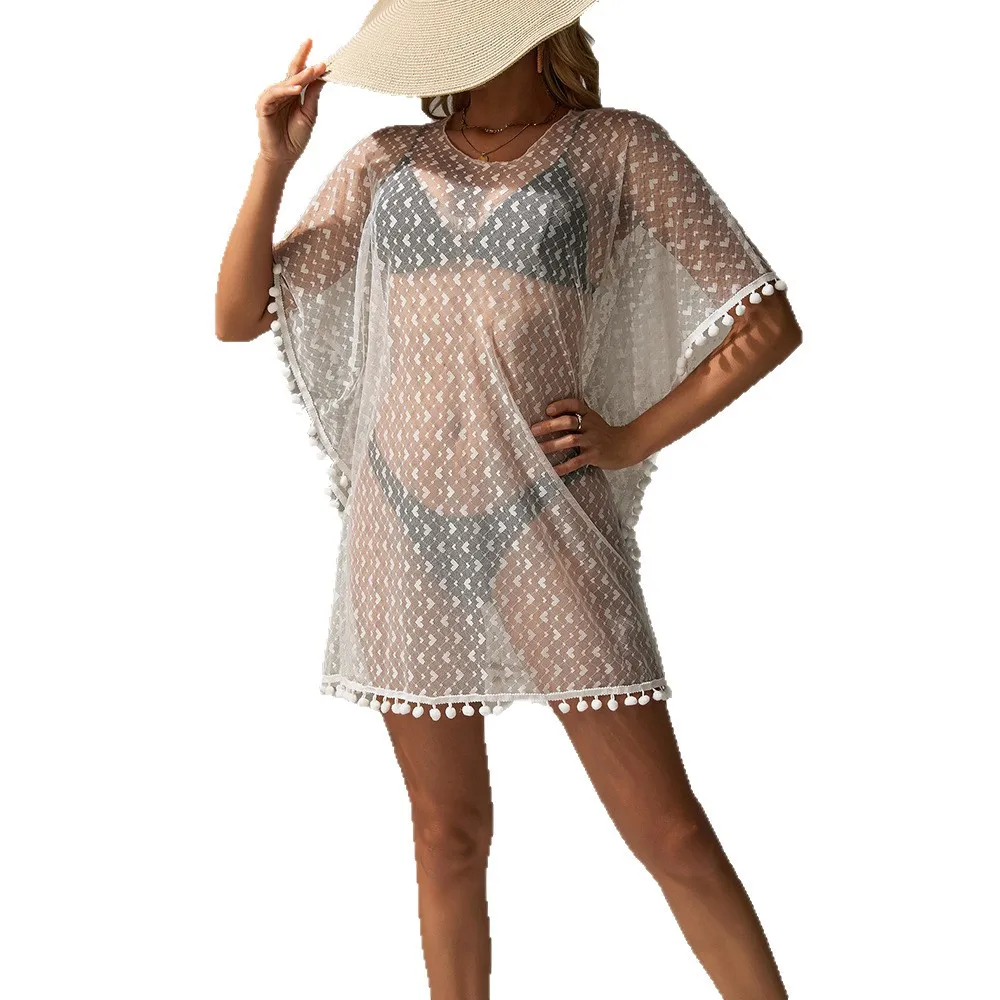 European and American Summer New Arrivals: Sexy Lace Sheer Casual Resort Loose-Fit Bikini Swimwear Beach Cover-Up for Women
