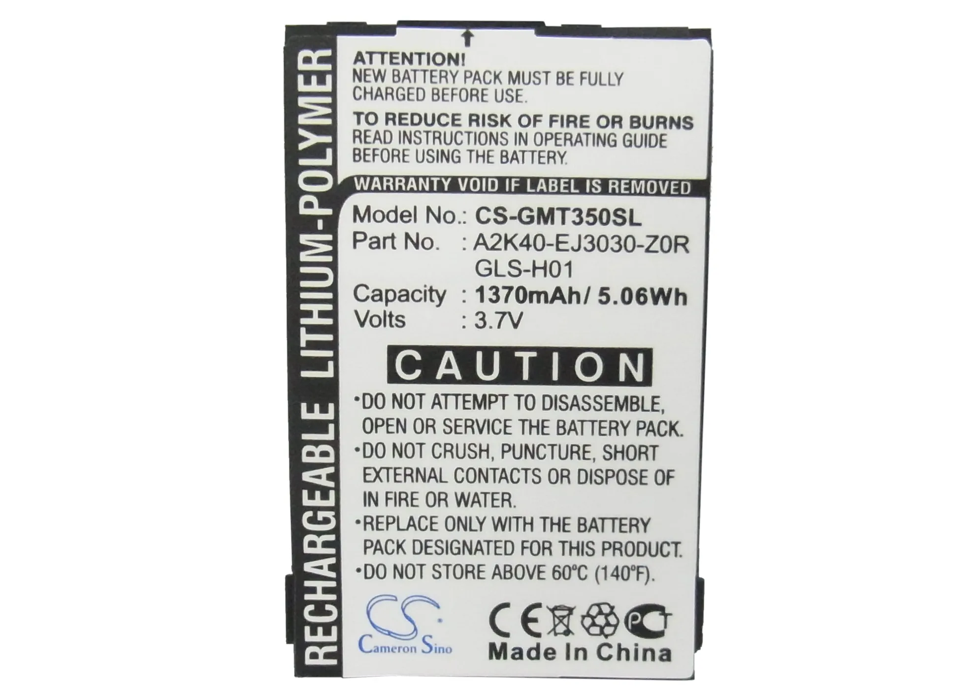 

Mobile,SmartPhone Replacement Battery For Gigabyte:gSmart G300,gSmart i350 A2K40-EJ3030-Z0R,--1370mAh / 5.07Wh--3.7V--Li-Polymer