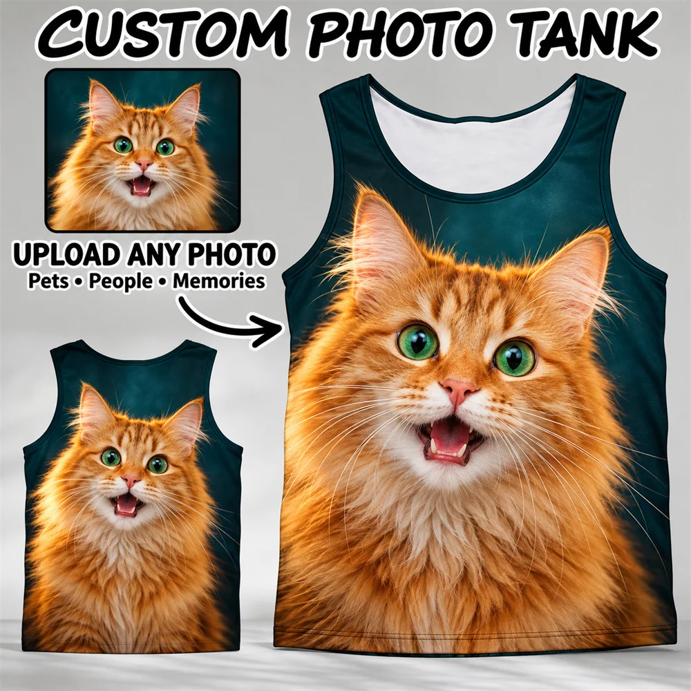 Custom Photo Tank Top Upload Your Own Picture For Men Women 3D Print Pet Couple And Family Photos Full Print Sleeveless Vest