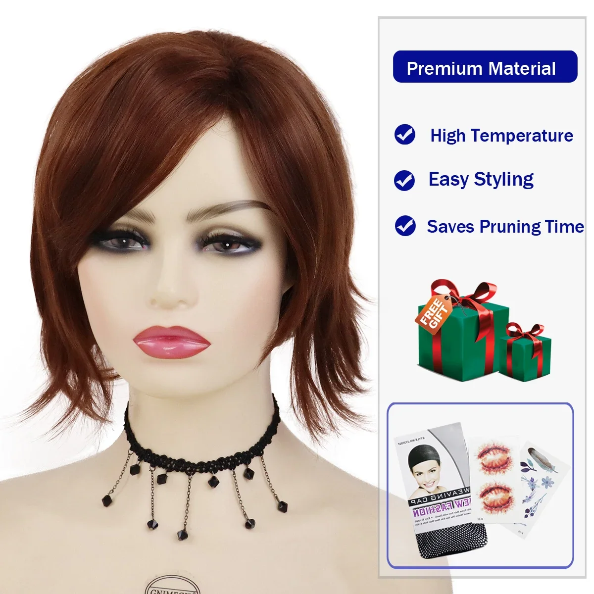 GNIMEGIL Female Red Wigs Short Synthetic Hair Curly Wigs for Women Shag Natural Wig for Mother Trendy Mommy Wig Old Lady Costume