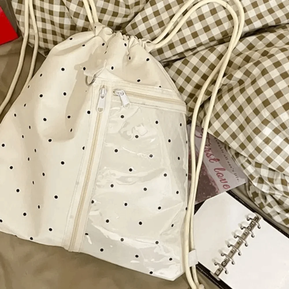 Korean Style Nylon Drawstring Backpack Lightweight Sweet Light Soft Nylon Bag Wave Point Harajuku Student Schoolbag Hiking