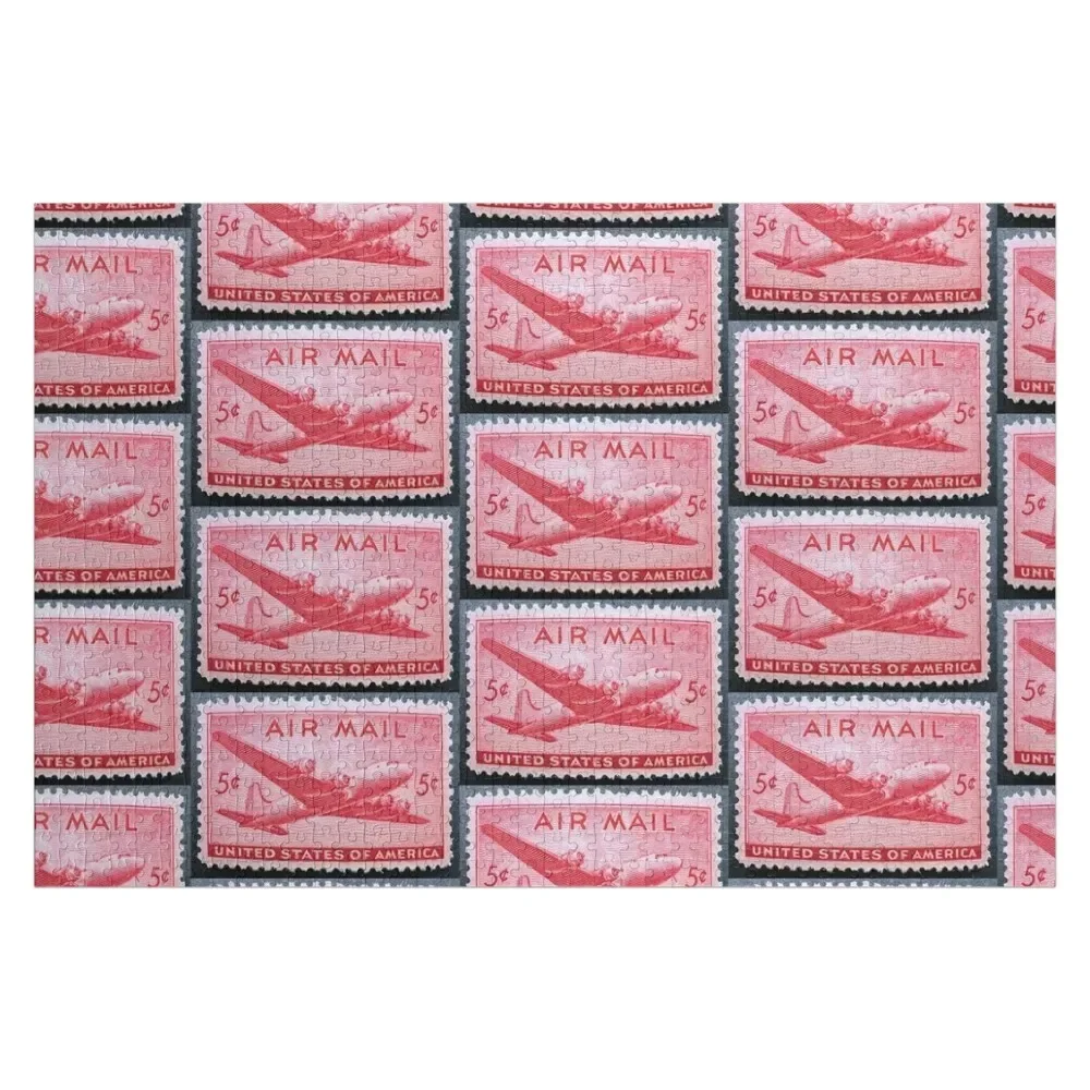 Air Mail Plane Vintage Postage Stamp Jigsaw Puzzle Custom Name Wood Diorama Accessories Puzzle