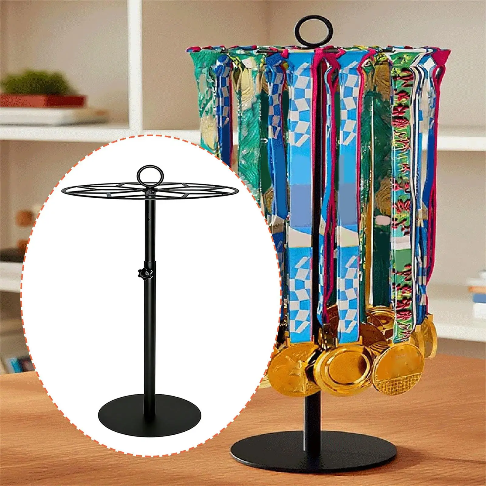 Ribbon Display Rack Adjustable Height Medal Hanger Stand Sturdy Metal Award Organizer for Gymnastics Running