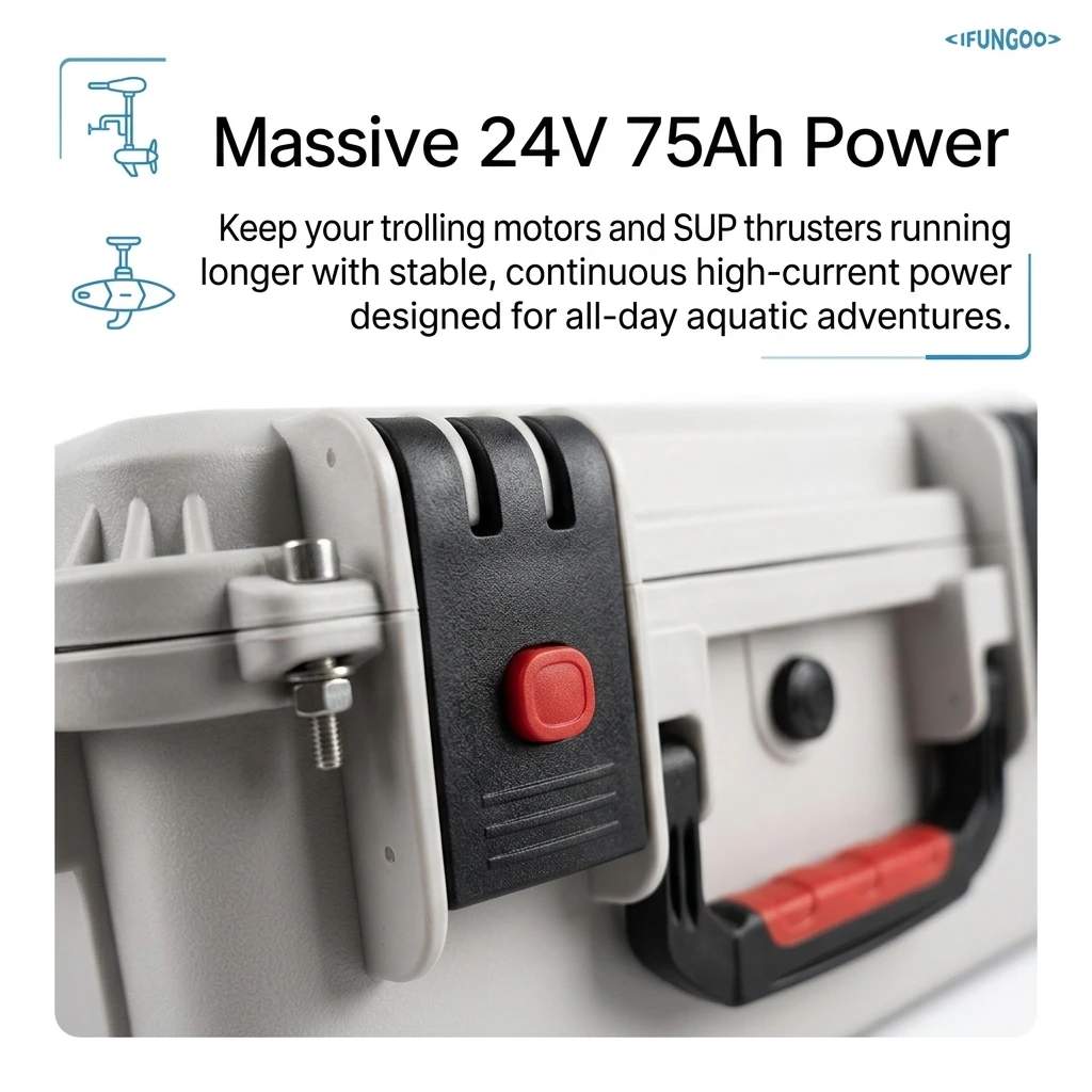 24V 75Ah Marine Lithium Battery in Waterproof Hard Case, Portable Power Station for SUP Kayak Trolling Motor view 2