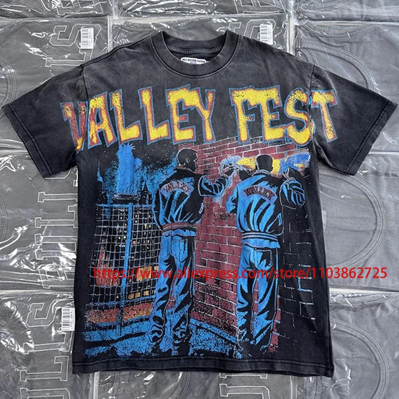

Retro Washed VALLEY T-shirt American Fashionable Patterns Print Tees High Quality Casual Loose VALE Short Sleeves Tops