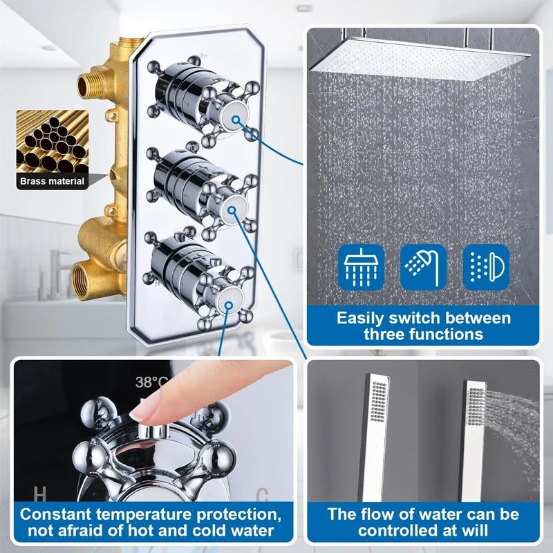 20X40 Luxury Large Rain Shower Head System Thermostatic Single Handle Modern Brass Faucets Constant Temperature Mixing Valve Set