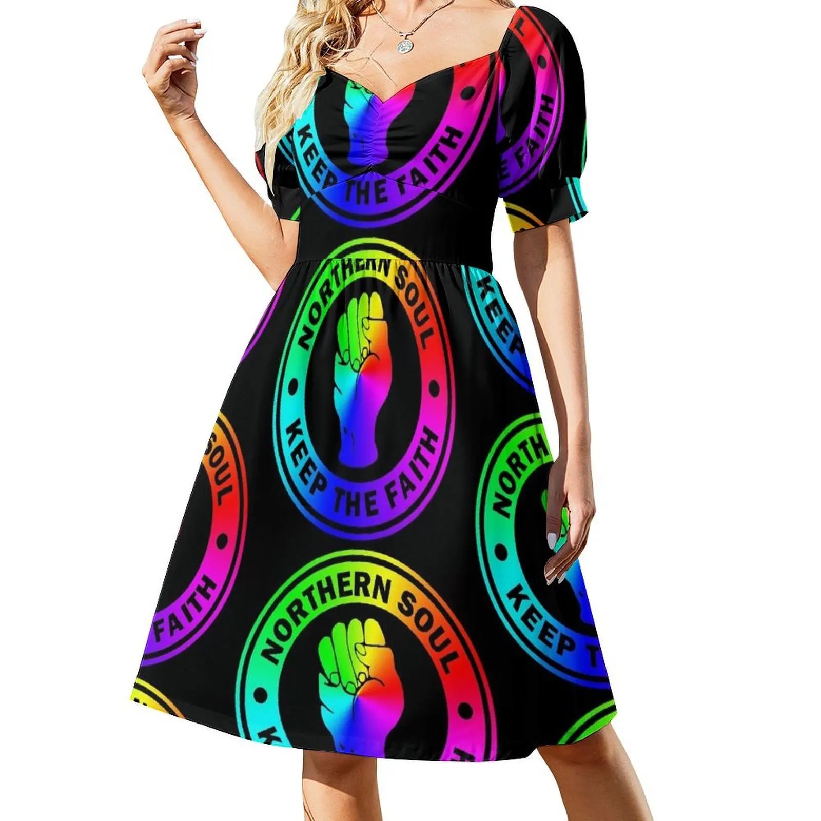 

Northern Soul Keep The Faith Logo - Rainbow Short Sleeved Dress elegant and pretty women's dresses women's evening dresses Dress