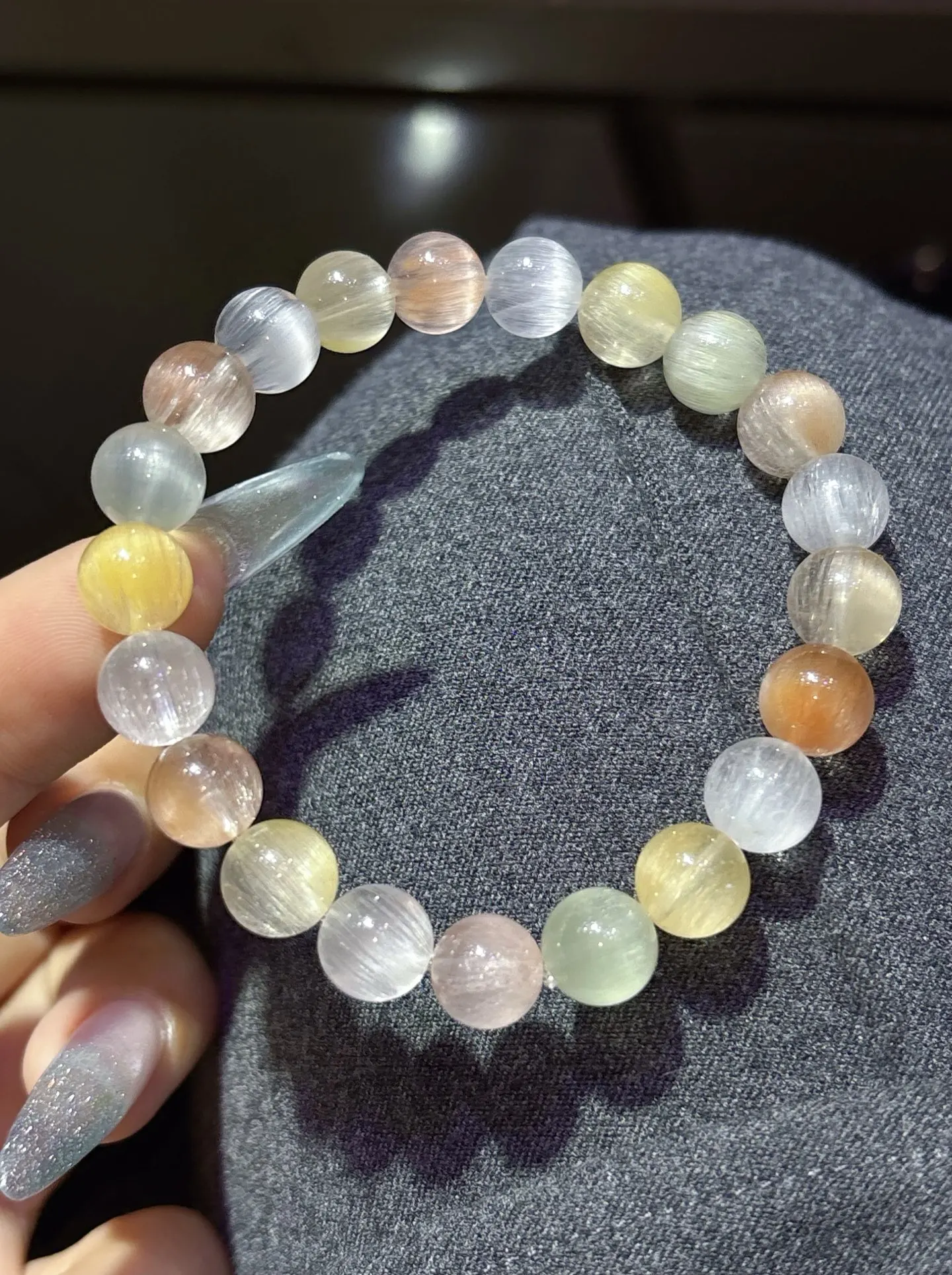 9.5mm Natural Colorful Rutilated Quartz Bracelet Rabbit Rutilated Clear Round Women Bracelet AAAAAAnbow
