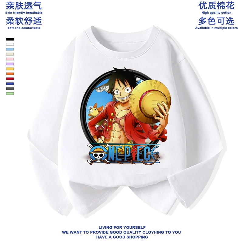 

ONE PIECE Children Long Sleeve T Shirt Anime Luffy Boys Summer Casual Crew Neck Tees Cartoon Cotton Tops Kids Birthday Gifts