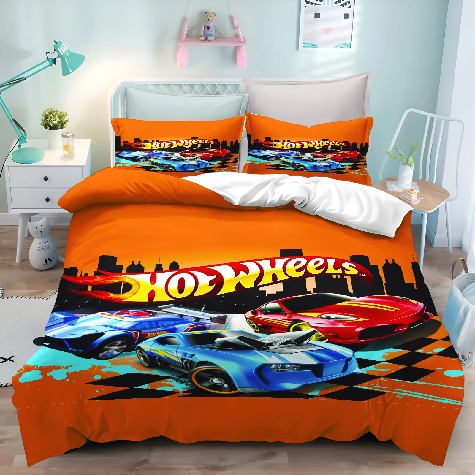 Cartoon Duvet Cover Hot-wheel Home Pillowcase Set 100% polyester Adult Bedroom Children Comforter Bedding