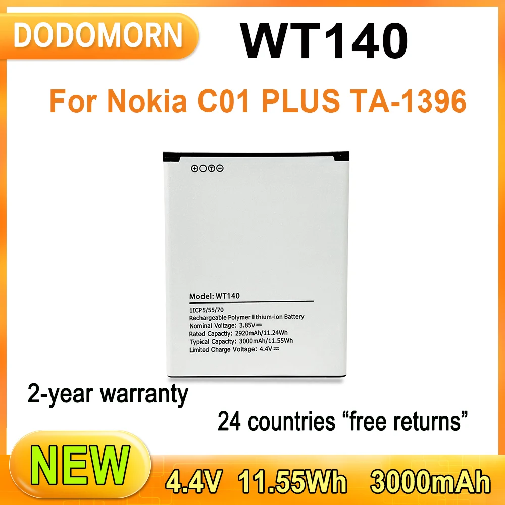 

New WT140 For Nokia C01 PLUS TA-1396 Series Battery 1ICP5/55/70 4.4V 11.55Wh 3000mAh High Quality 2 Year Warranty Full Capacity