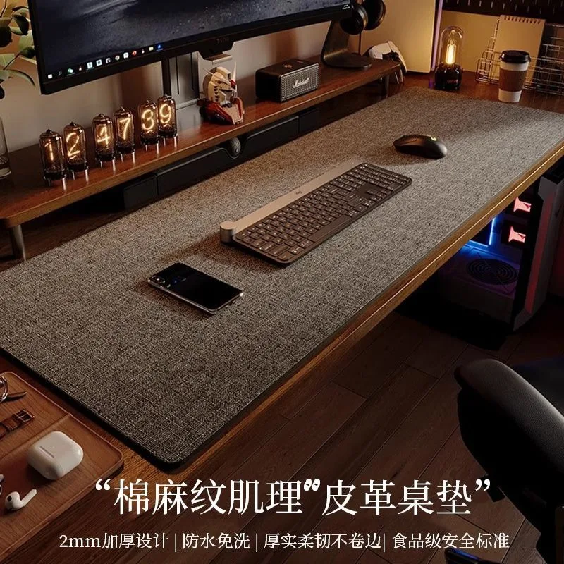 Desk Mat, Computer Desk Mat, Cotton and Linen Textured Leather Desk Pad, Writing Desk Mouse Pad, Desk Mat, Office Desk Pad