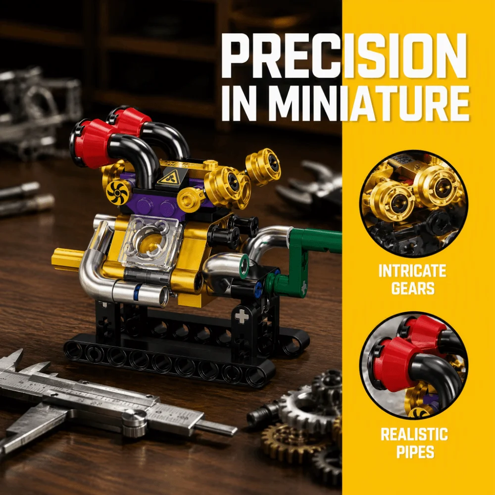 Figurine Movable Engine Building Blocks DIY Mechanical Mechanical V8 Engine Kit New Creative Mini Engine Model Collector