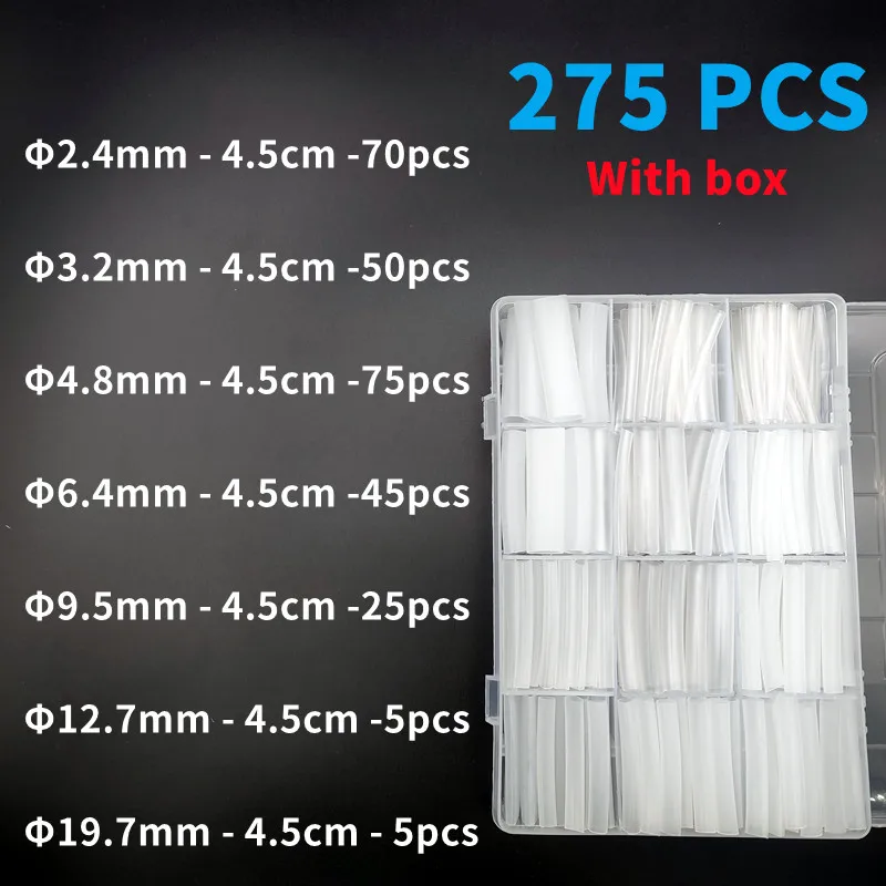 Tube Thermorétractable avec Colle Thermorétractile, Adhésif Thermofusible à Double Paroi, PE, Boîte Transparente, 275 Pièces, 3:1