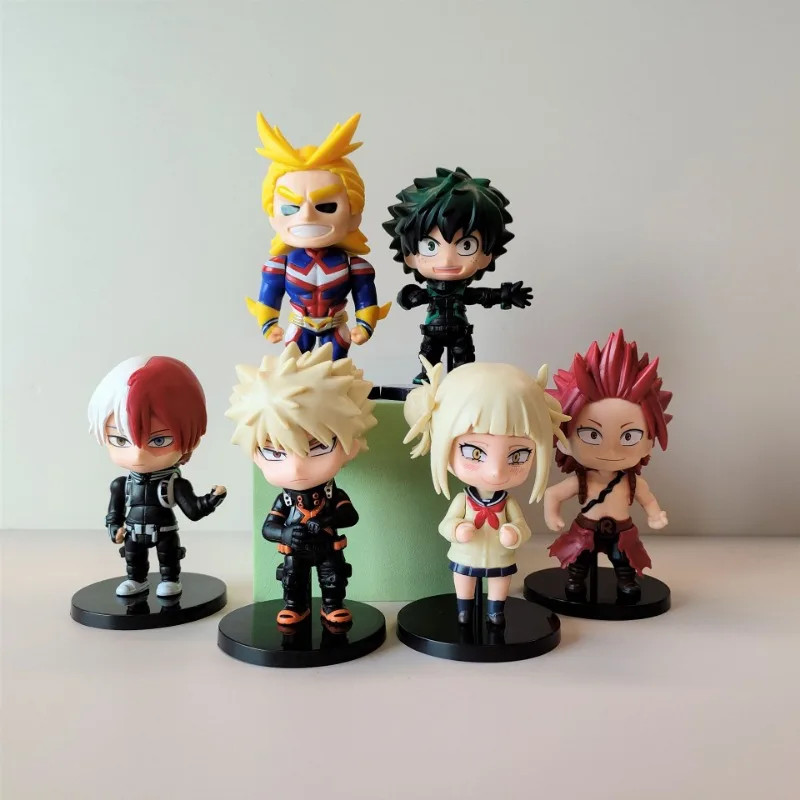 My Hero Academia 액션 피규어, 크로스 마이 바디 토도로키 쇼토 바쿠구 가츠키 데쿠 모델 인형, 어린이 장난감, 케이크 장식, 6 개/세트