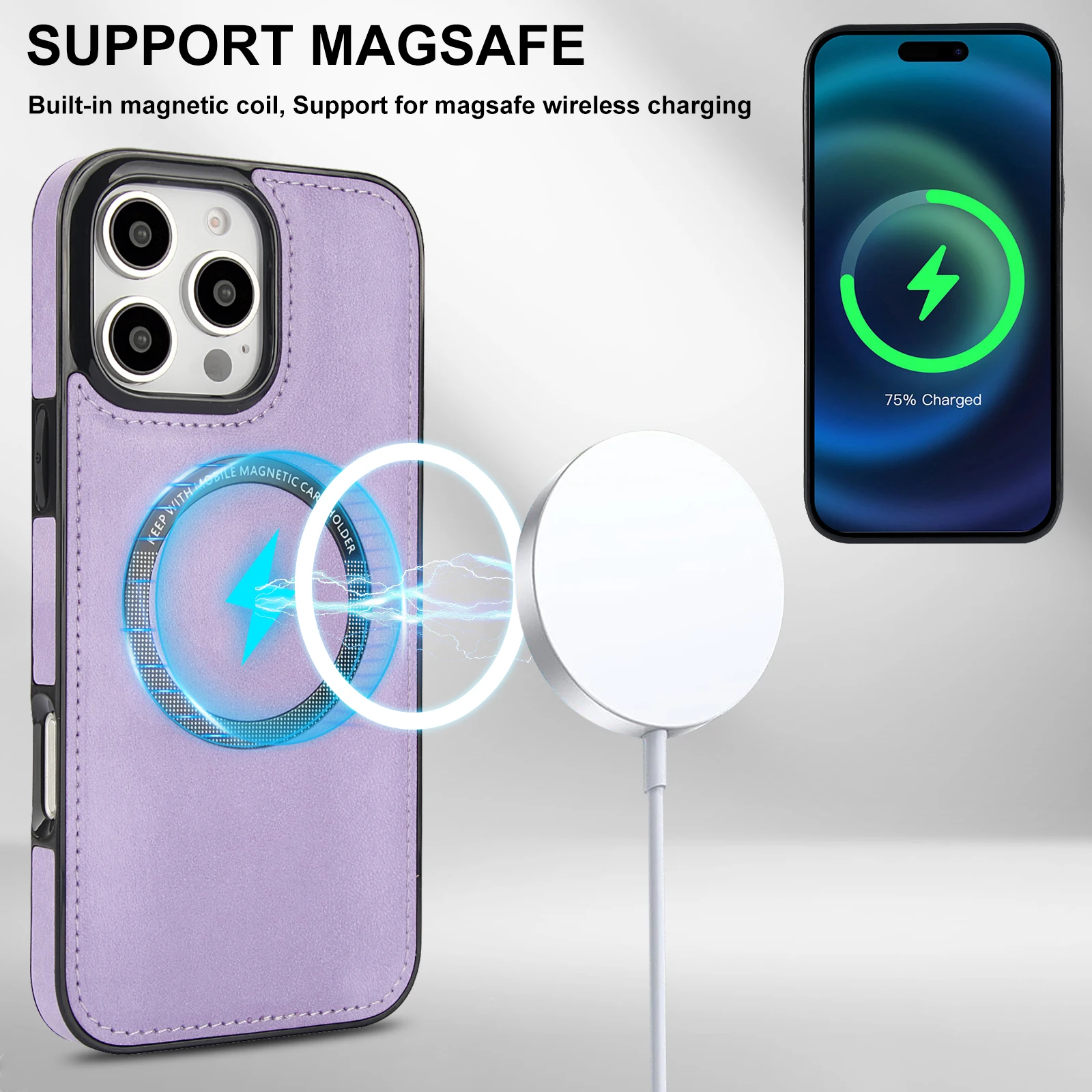 Magnetic 2 in 1 Detachable Zipper Cards Solt Case For iPhone 16 Pro Max 15 Plus 14 13 12 11 SE 2024 Bag Wireless Charging Cover