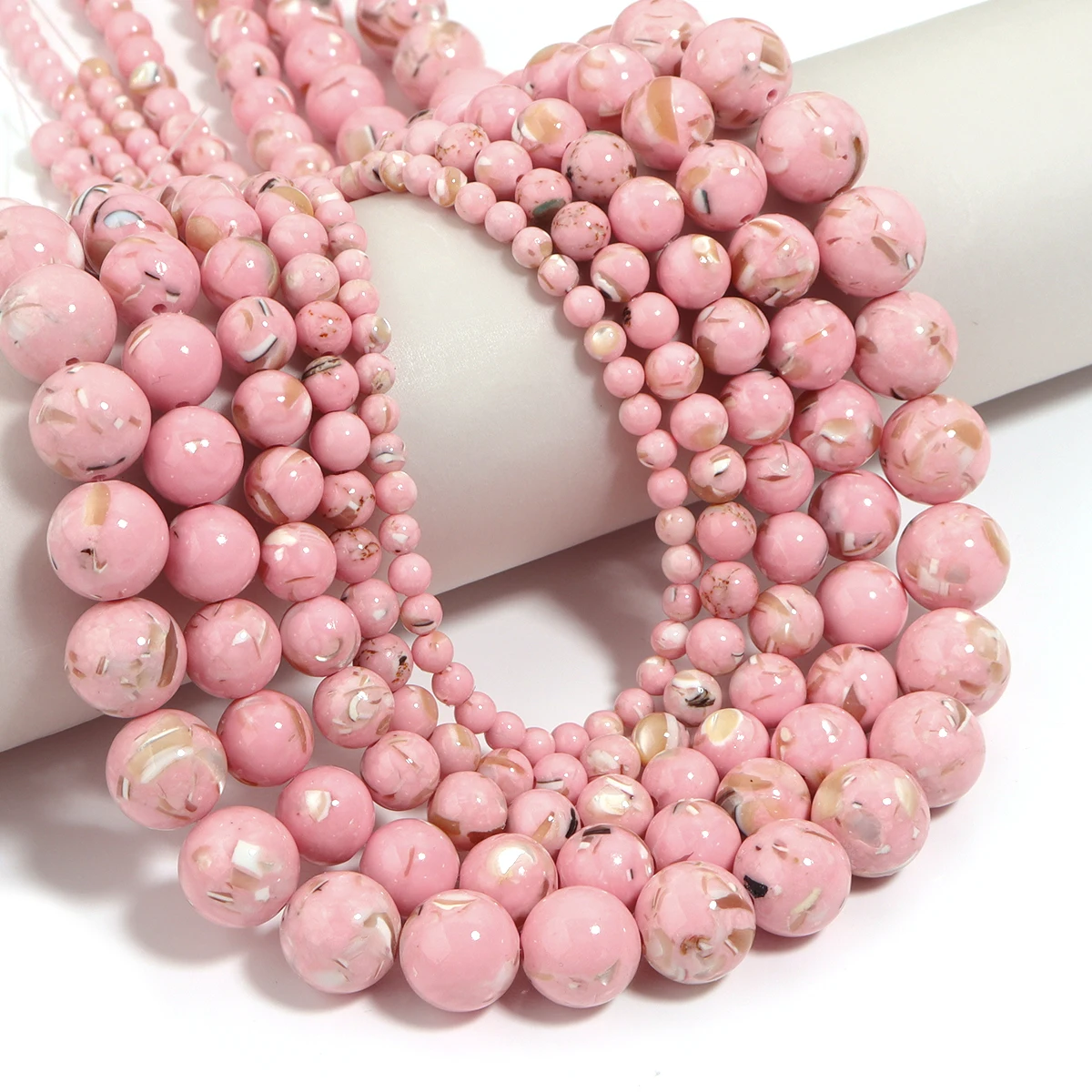 1 Strand Pink Trochus Turquoise Round Stone Beads Smooth Polished Loose Spacer Beads DIY Jewelry Making Bracelet Necklace Supply