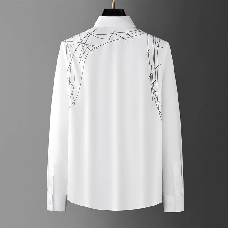 Trendy Autumn Embroidered Men's Long Sleeved Shirt Fashion Casual Business Dress Shirts Versatile Men Social Party Tuxedo Blouse