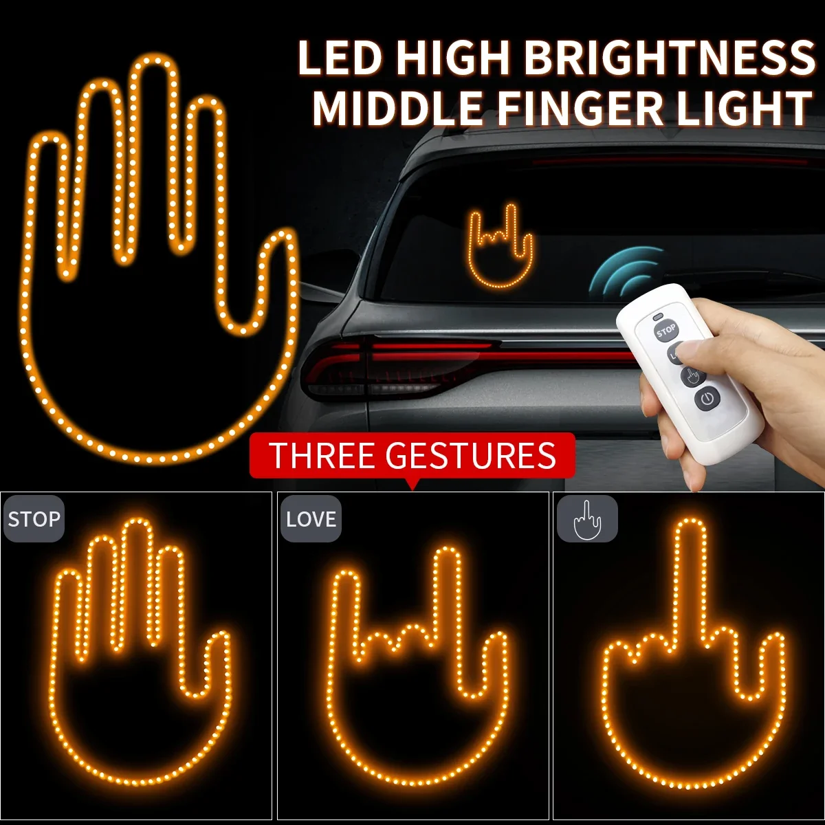 

Hand Gesture Light Led Hand Sign Car Decoration Middle Finger LED Light for Universal Car Window Car Light Accessories