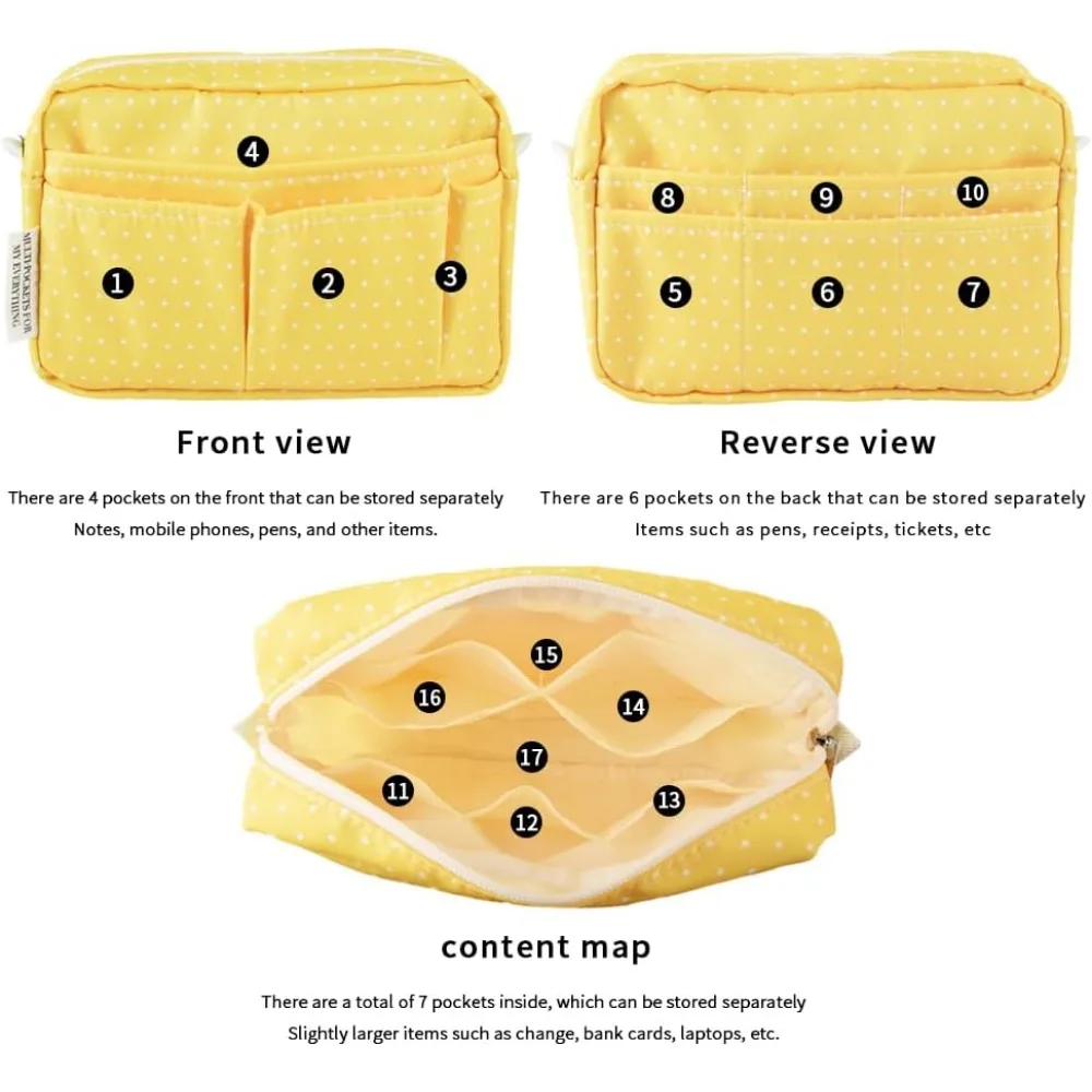 E-WEICHEN Organizer Portofolio Banyak Saku dengan Ritsleting, Tas Makeup Perlengkapan Perjalanan untuk Wanita, Alat Tulis Tahan Air Sederhana