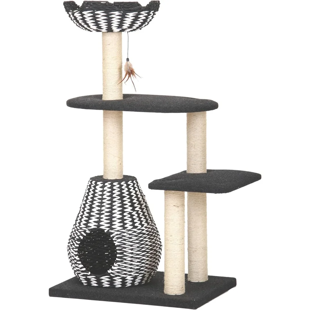 

PetPals Ace 4-Level Multi-Activity Cat Tree with Felt Perches, Handwoven Recycled Paper Rope Condo, Sisal Scratching Posts