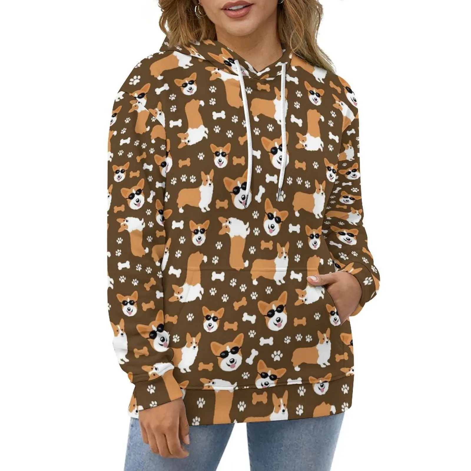 Corgi Print Casual Hoodies Cute Welsh Pembroke Loose Hoodie Autumn Long Sleeve Street Fashion Oversized Hooded Sweatshirts