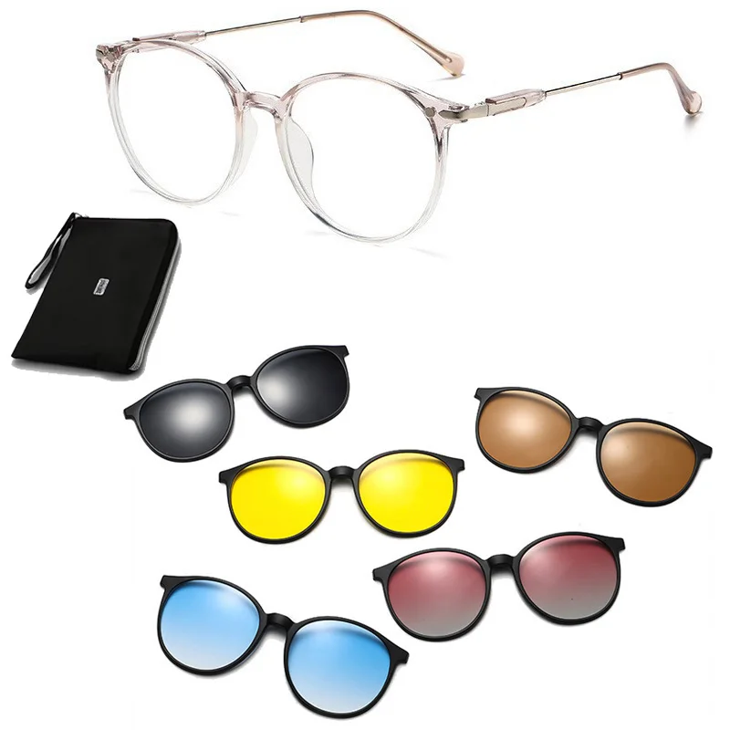 

Oval TR Frame Multifunctional 6 IN 1 Frame Sunglasses Fashion Polarized Magnetic Black Clip On Glasses Prescription Eyeglas