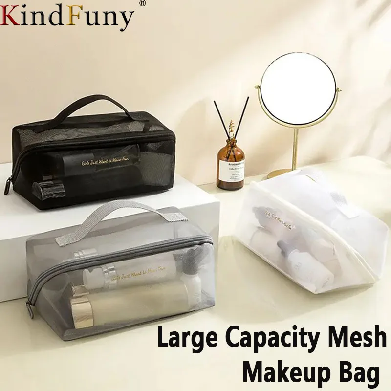 

Storage Bag Large Capacity Solid Mesh Makeup Bag New Organizer Pouch Lightweight Transparent Wash Bag Solid Travel Storage Bag