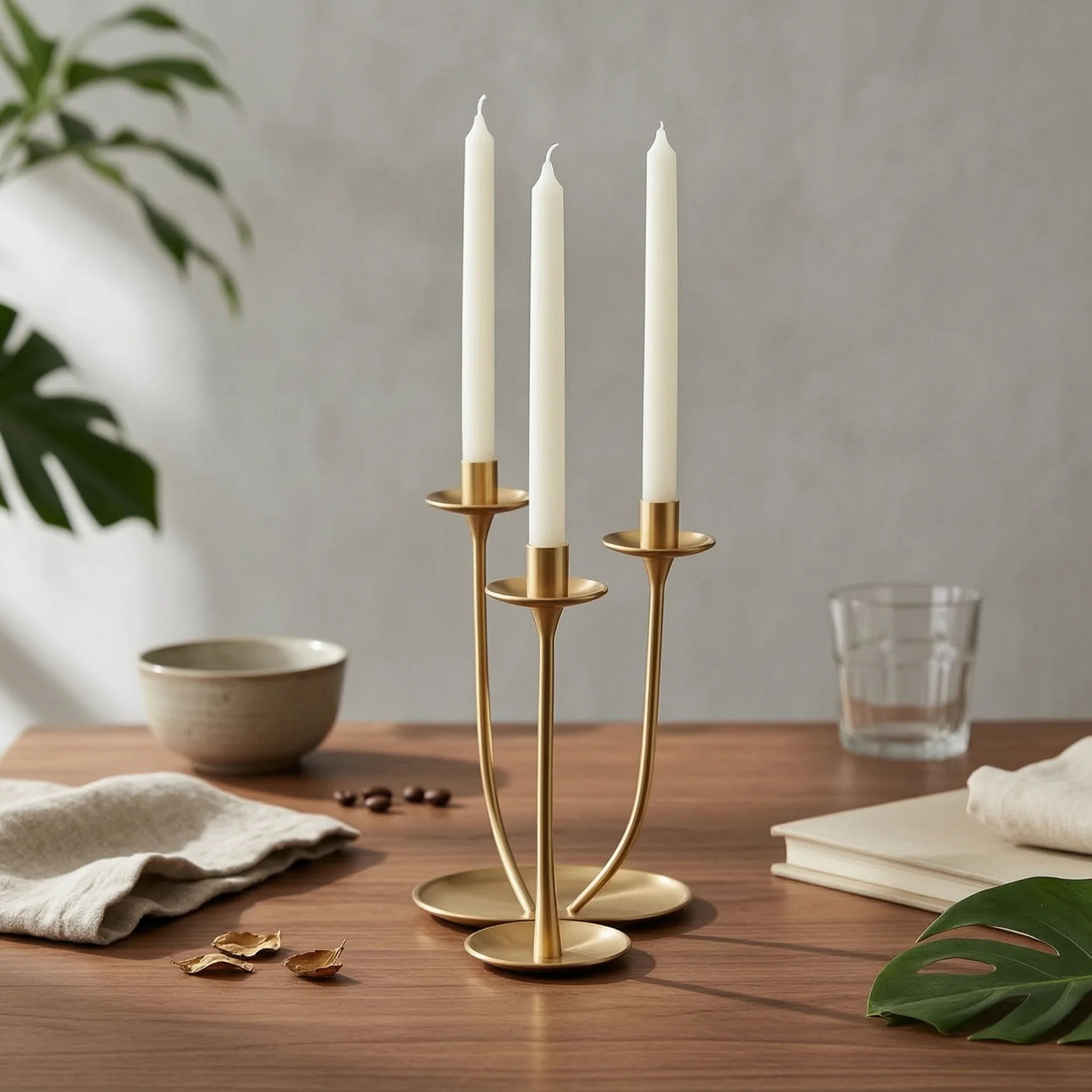 Candle Holder with Four Cups Modern-Luxe Candelabra Candelabro Con Paralumi Ferro Decor Antiscivolo for Dining Room, Hotel Lobby
