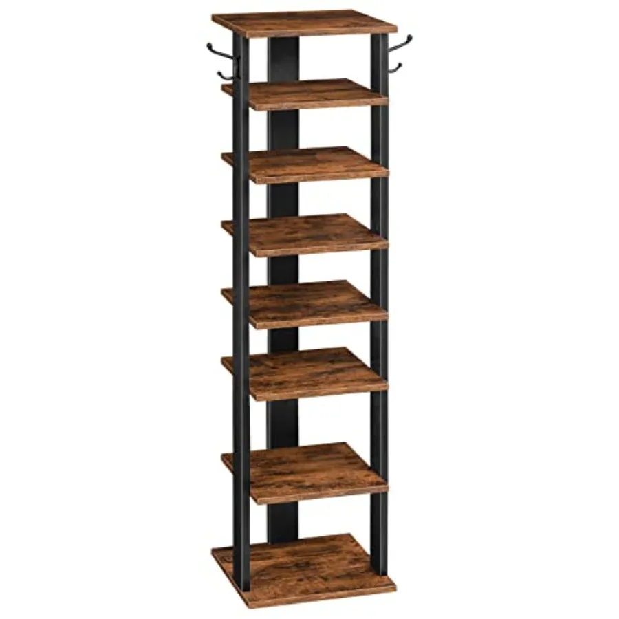 

s Vertical Shoe Rack Wooden Shoe Storage Organizer with Hooks Narrow Shoe Tower for 8 Pairs Space Saving for Entryway Living Ro