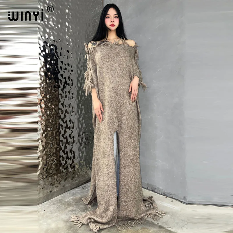 WINYI Africa winter sexy dress Comfort Warm black fashion Holiday dress Elegant party winter clothes for women long down dress