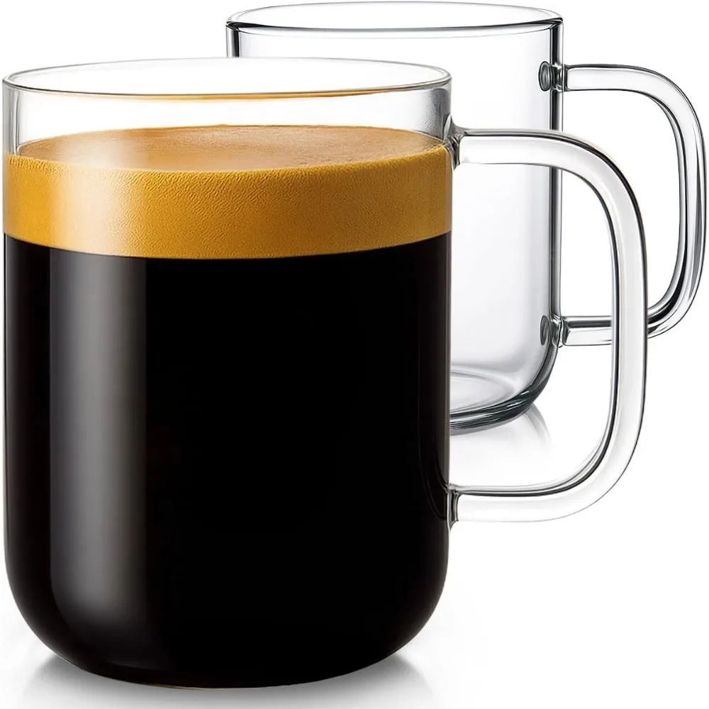 

Стеклянные кофейные кружки — 2 упаковки, 20 унций, очень большие прозрачные чашки с ручкой для горячих или холодных напитков