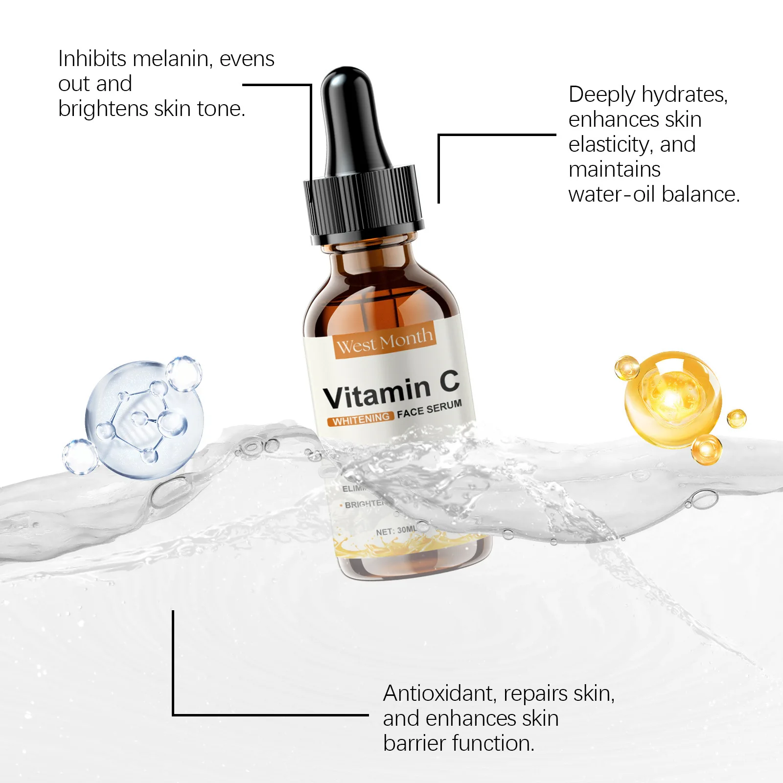 Mês oeste vitamina c soro facial hidratante hidratante iluminando linhas finas suaves mesmo tom da pele essência nutritiva para todos