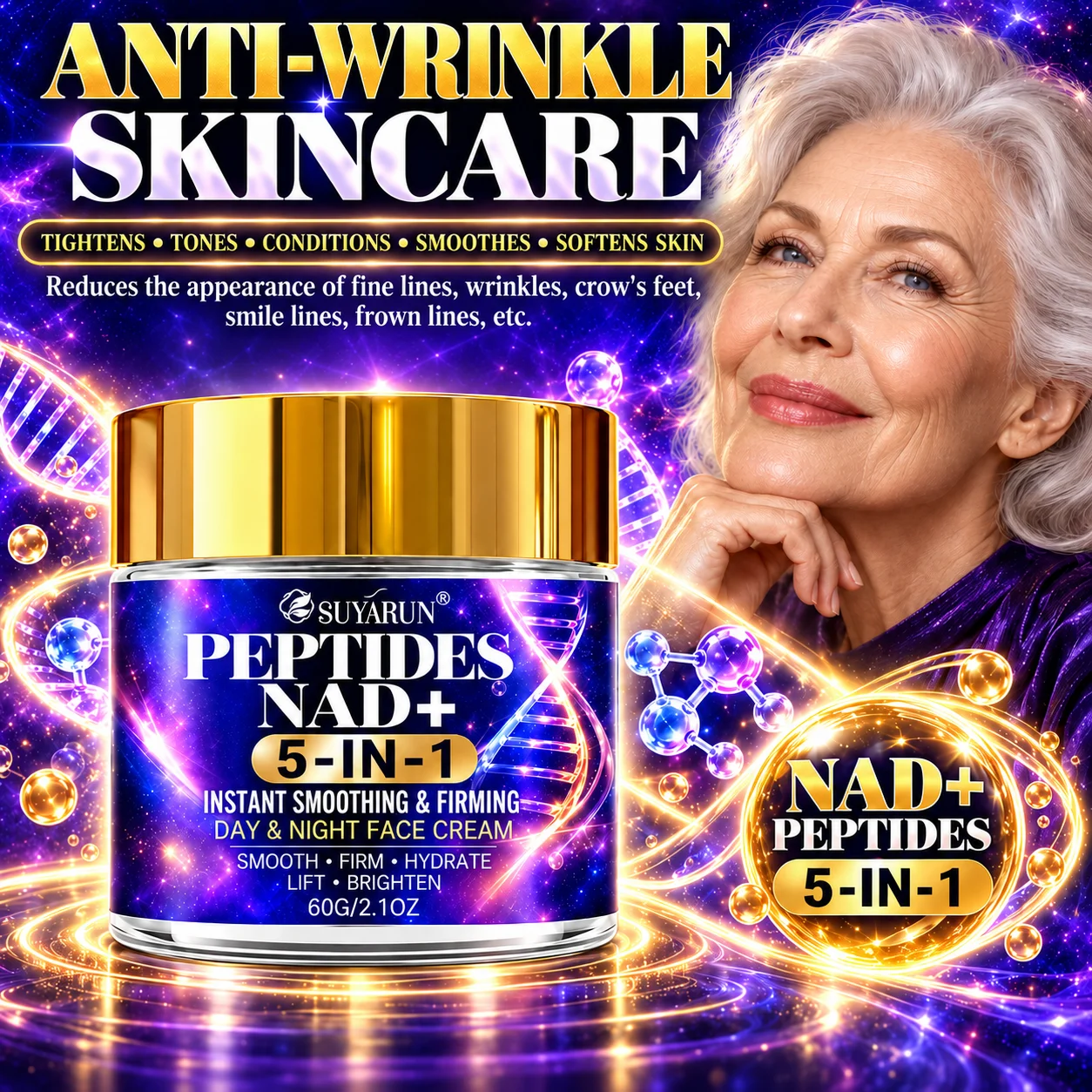 SUYARUN 5-in-1 Anti-Aging Face Cream Moisturizing & Firming Wrinkle Glass Jar Luxury Premium Gift for Skin.