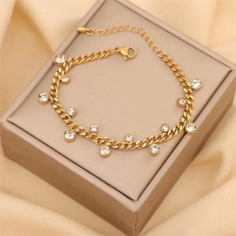 ANENJERY 316L Stainless Steel Irregular Round Zircon Bracelet for Women Simple Niche Bcaelets Jewelry Accessory Wholesale