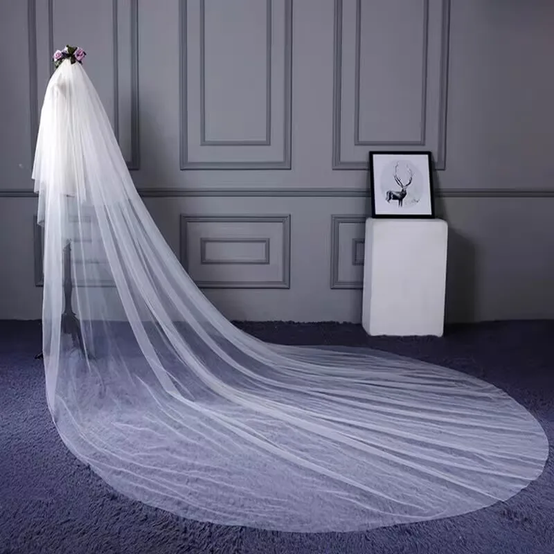 Wholesale Long Wedding Veil 3 Meter Bridal Veil Cathedral with Comb Two Layer Cut Edge Bride Veils Complementos De Boda image 4