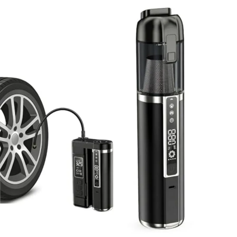 

Мини-пылесос для автомобиля 3-в-1, беспроводной, с насосом для шин 18000 Па, бесщеточный, ручной, с LED-подсветкой, портативный воздушный компрессор 150 PSI, компактный